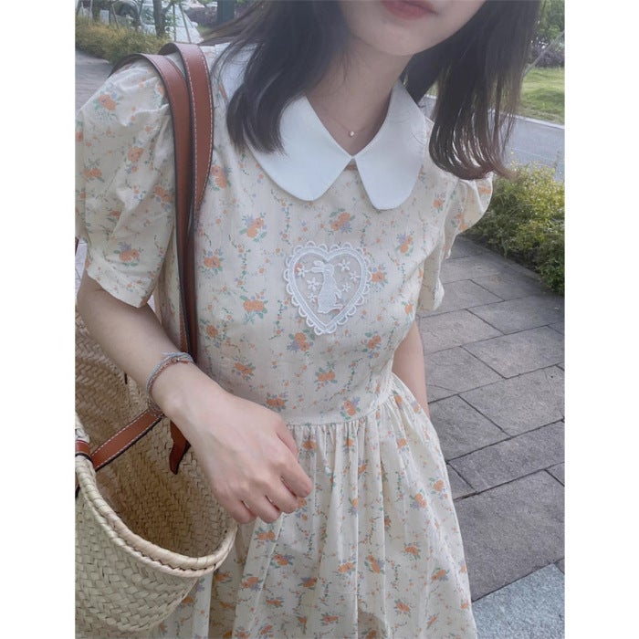 Baby Doll Collar First Love Floral Skirt Women'S Summer High-End Milk Fufu Lazy Loose Student Dress Beautiful Long Skirt - Image 1