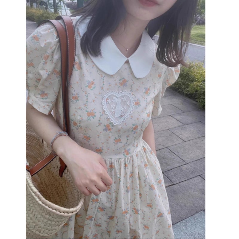 Baby Doll Collar First Love Floral Skirt Women'S Summer High-End Milk Fufu Lazy Loose Student Dress Beautiful Long Skirt - Image 3