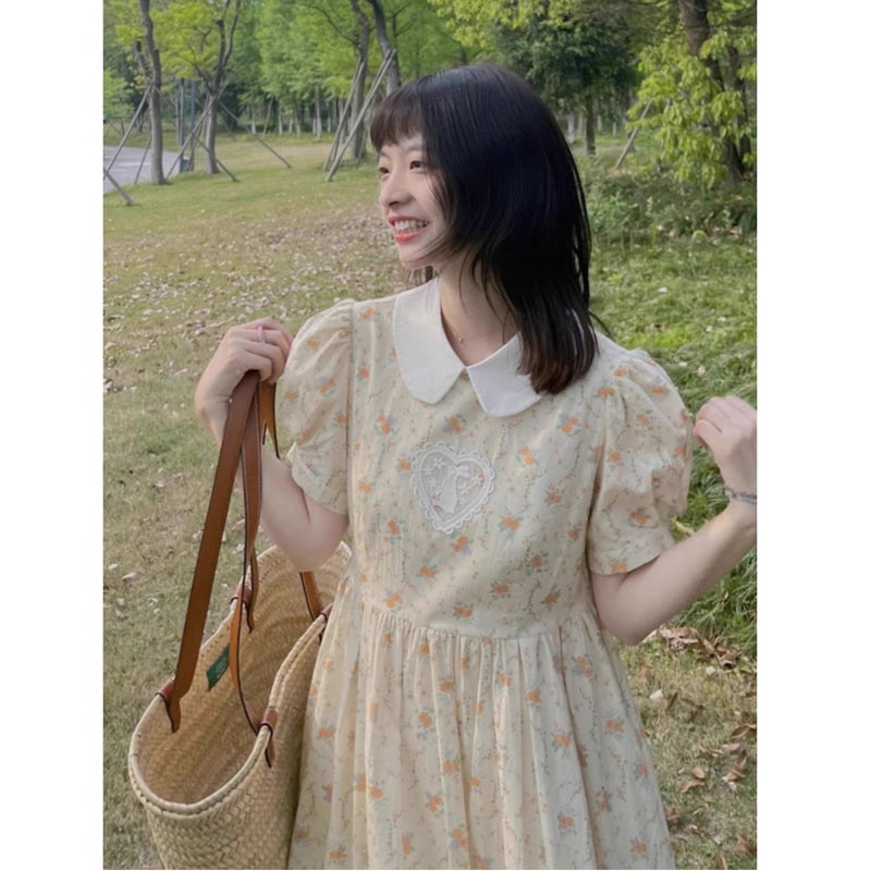 Baby Doll Collar First Love Floral Skirt Women'S Summer High-End Milk Fufu Lazy Loose Student Dress Beautiful Long Skirt - Image 4