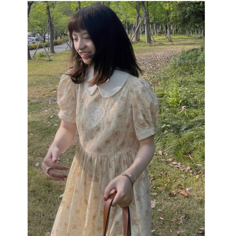 Baby Doll Collar First Love Floral Skirt Women'S Summer High-End Milk Fufu Lazy Loose Student Dress Beautiful Long Skirt - Image 5