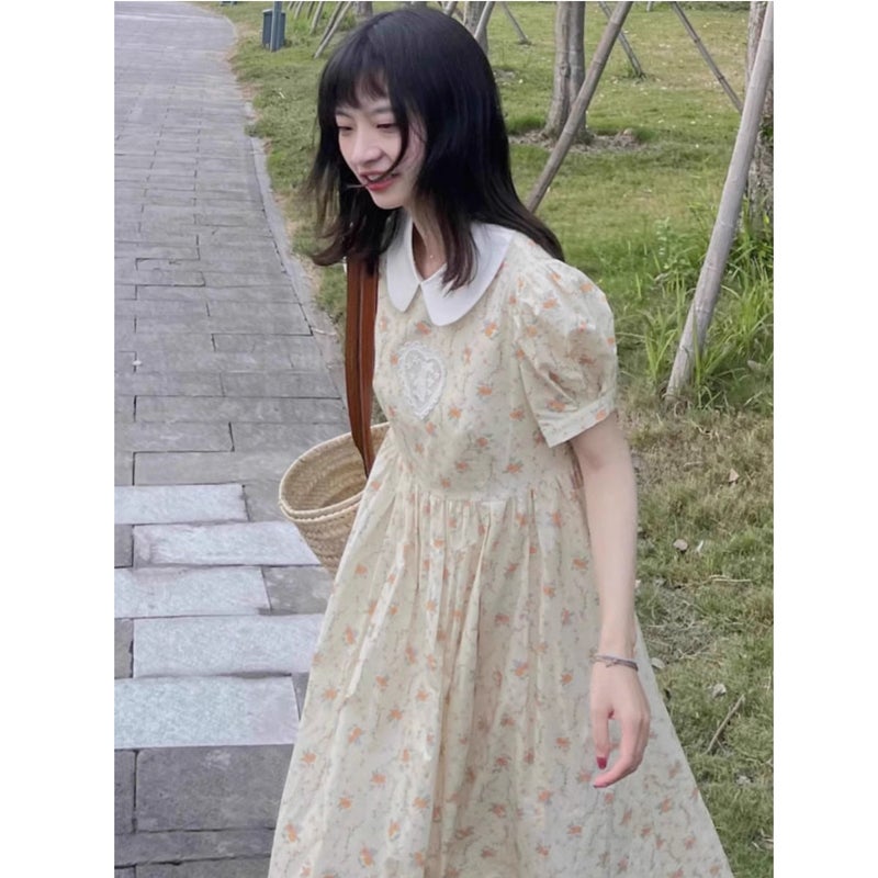 Baby Doll Collar First Love Floral Skirt Women'S Summer High-End Milk Fufu Lazy Loose Student Dress Beautiful Long Skirt - Image 2