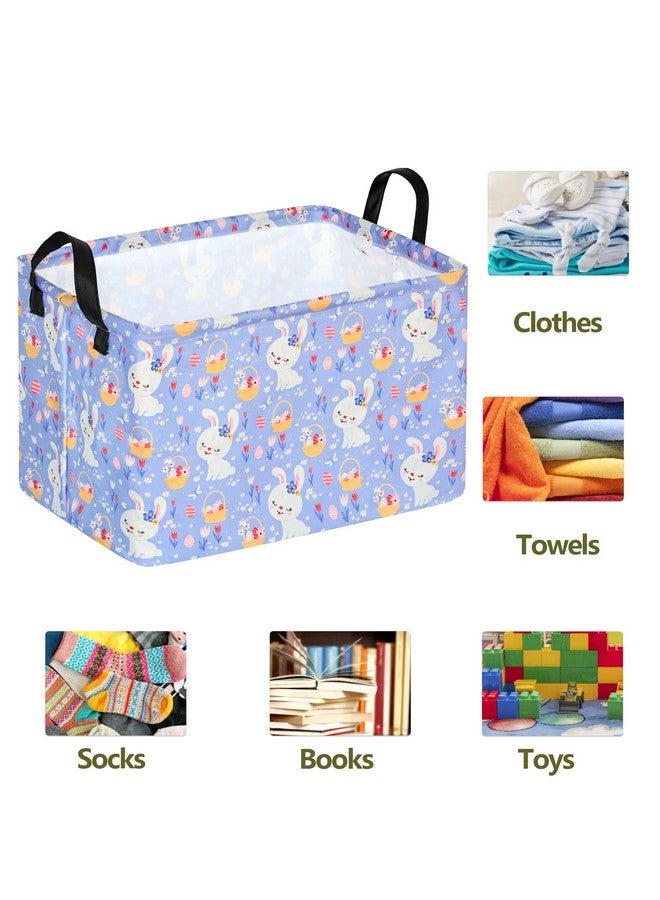 ACMUUNI Easter Eggs Gift Rectangle Rabbit Shelf Basket Clothes Laundry Storage Box Toys Storage Bins, Bunny Basket for Kids,Laundry Hamper with Handles - Image 5