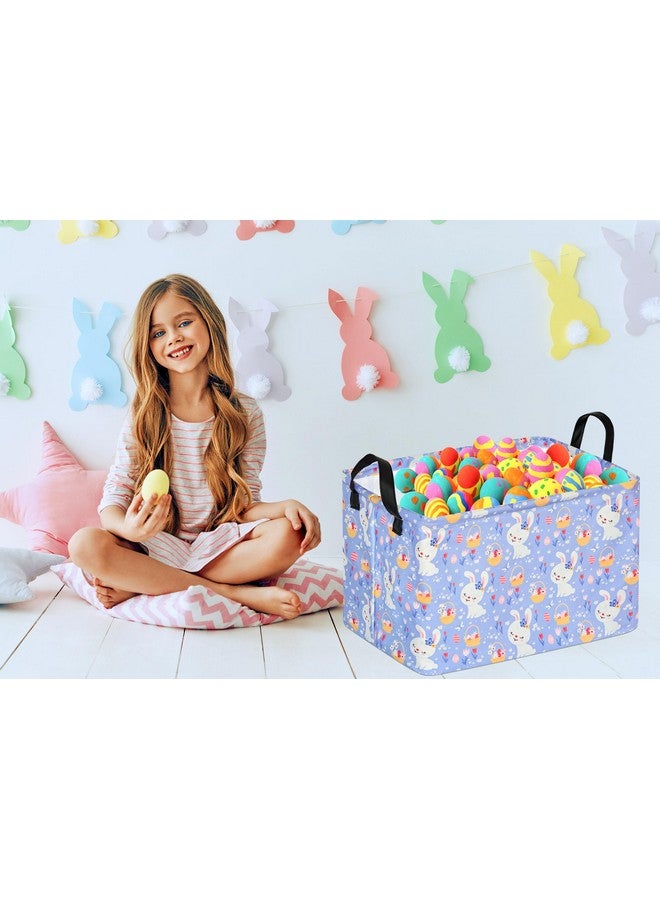 ACMUUNI Easter Eggs Gift Rectangle Rabbit Shelf Basket Clothes Laundry Storage Box Toys Storage Bins, Bunny Basket for Kids,Laundry Hamper with Handles - Image 3
