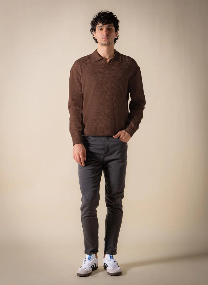 Shapes Brown TEXTURED POLO SHIRT for Men | Best Price UAE