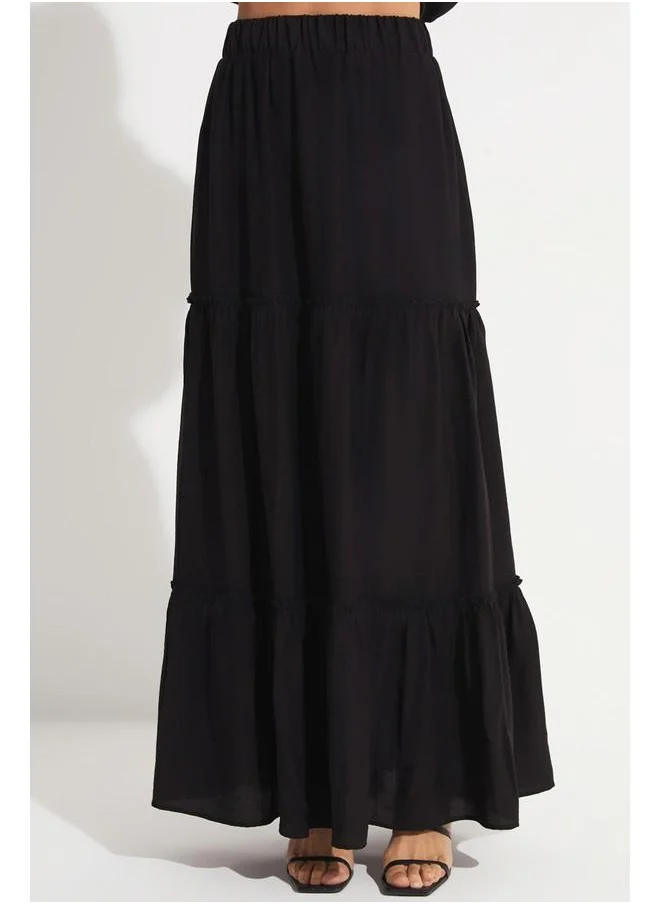 JUNE June Exclusive Elastic Waist Viscose Blend Maxi Skirt Black