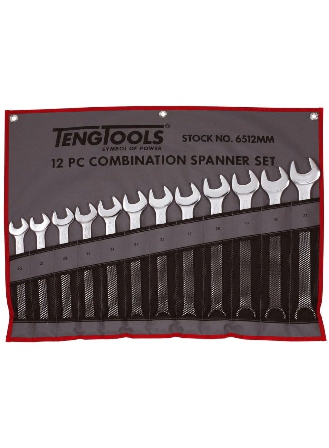 TT-PW-6512MM Combination Spanner Set 20–32mm | 12-Piece Metric Wrench Set | Chrome Vanadium Steel | 15° Offset Design | Tool Roll Wallet | DIN 3113A
