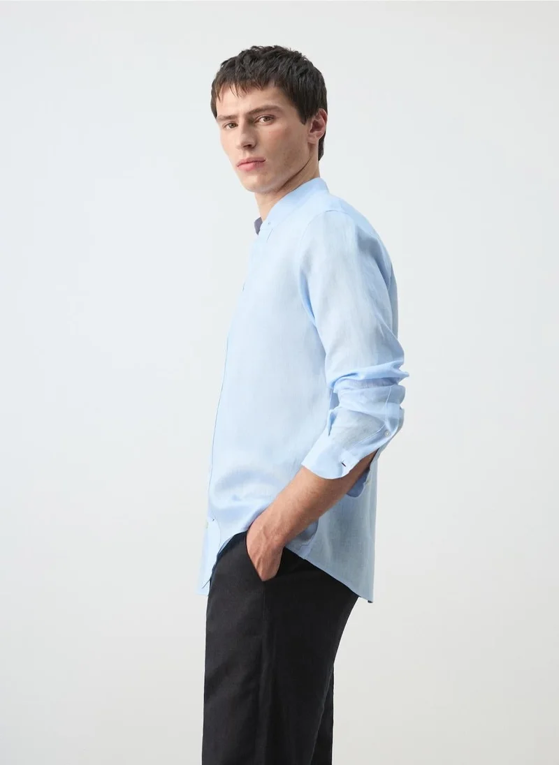 Mango Man  100% linen Mao collar shirt for Men | Best Price UAE
