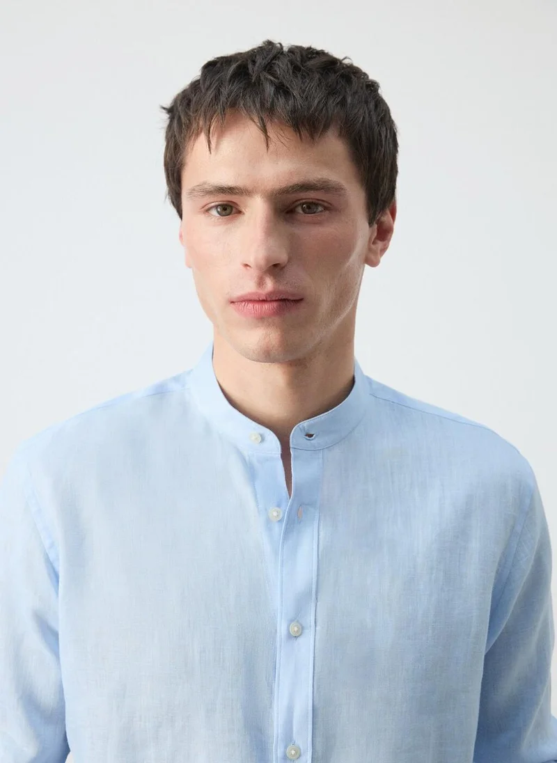 Mango Man  100% linen Mao collar shirt for Men | Best Price UAE