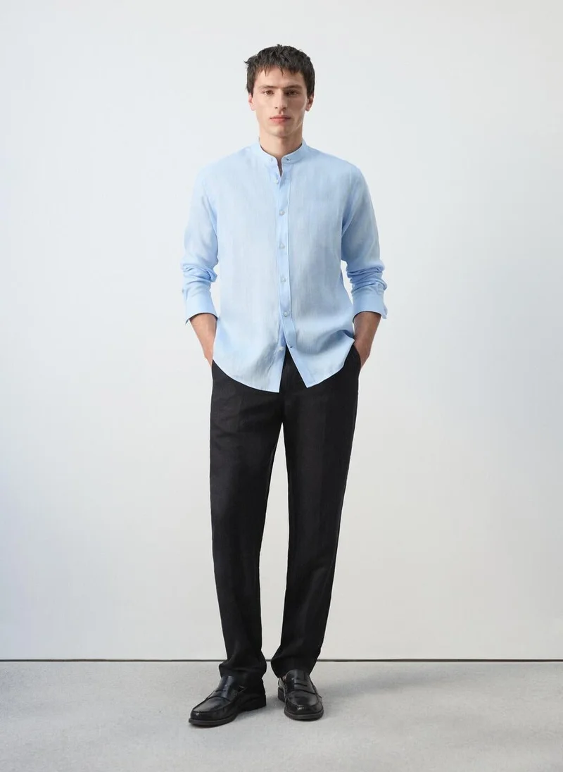 Mango Man  100% linen Mao collar shirt for Men | Best Price UAE