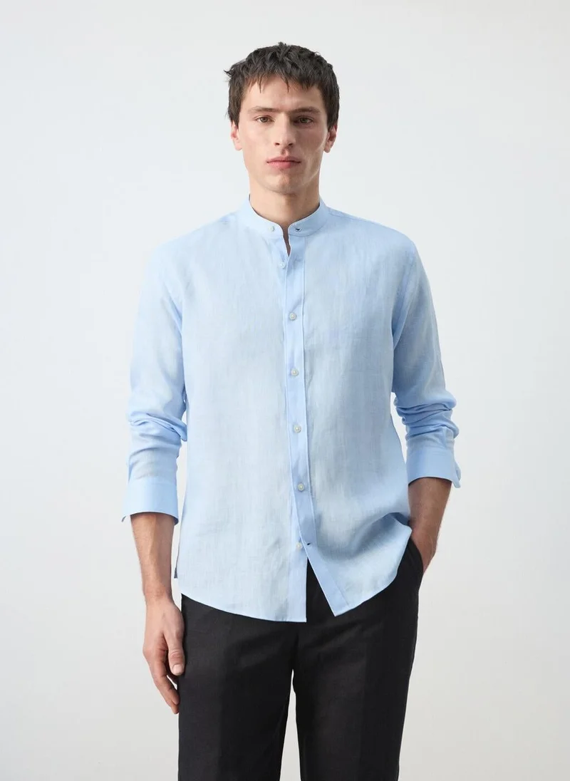 مانجو مان 100% linen Mao collar shirt