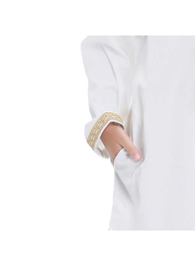 نيبمينينت ملابس مسلم للأطفال - مجموعة كتان للشباب من الشرق الأوسط - بدلة مخطط عربية مزخرفة برقبة مستديرة  - Image 4