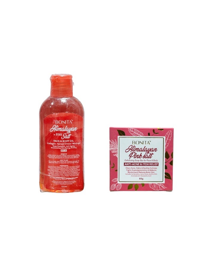 بونيتا زيت ملح الهيمالايا الوردي للوجه والجسم بعامل حماية من الشمس 30 - 100 مل وصابون ملح الهيمالايا الوردي 80 جرام - Image 1