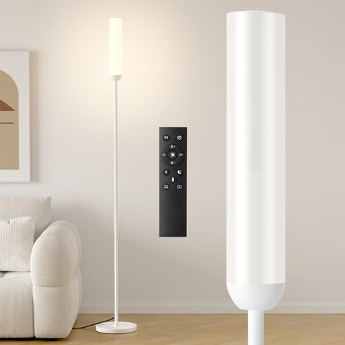Ambimall LED Floor Lamp with Remote Control, 65" Standing lamp with Stepless Adjustable 3000K-6500K Colors & 30-100% Brightness, Foot Switch(White) - Image 1