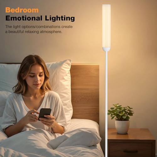 Ambimall LED Floor Lamp with Remote Control, 65" Standing lamp with Stepless Adjustable 3000K-6500K Colors & 30-100% Brightness, Foot Switch(White) - Image 4