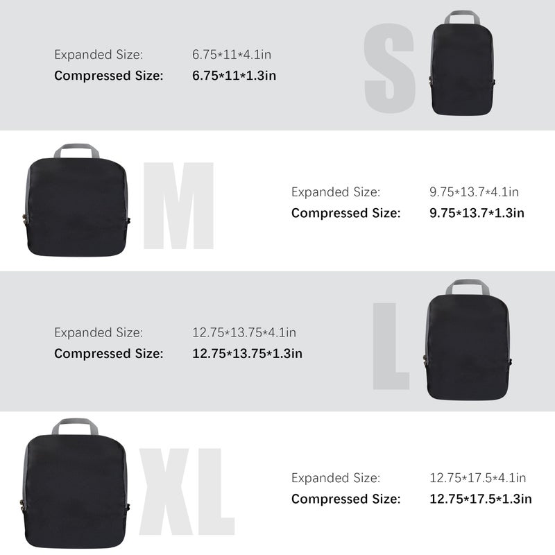 PANDA JOYS 4 Set Compression Packing Cubes Travel - Travel Accessories Expandable Packing Organizers for Carry On - Essentials Luggage Bags - Black - Image 5