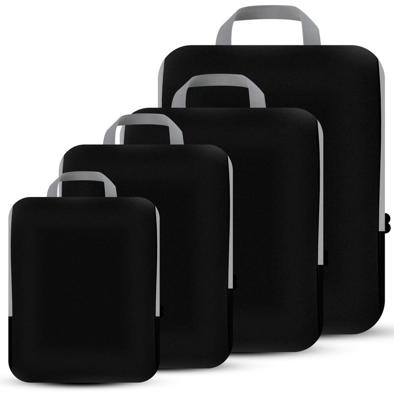 PANDA JOYS 4 Set Compression Packing Cubes Travel - Travel Accessories Expandable Packing Organizers for Carry On - Essentials Luggage Bags - Black - Image 1