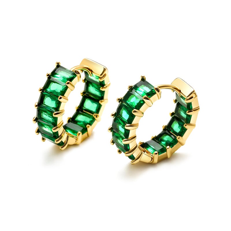 Mesovor Gold Cubic Zirconia Hoop Earrings for Women Trendy, 18K Gold Plated Huggie Hoops Earrings | Green Black Red Stones Earrings Jewelry Gifts (Green) - Image 1