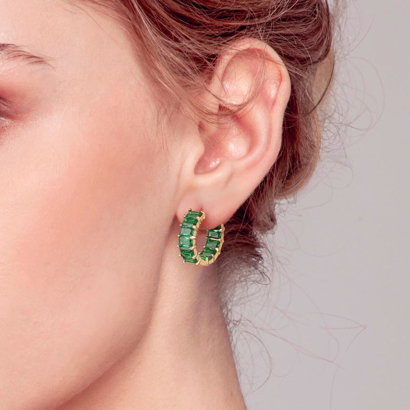 Mesovor Gold Cubic Zirconia Hoop Earrings for Women Trendy, 18K Gold Plated Huggie Hoops Earrings | Green Black Red Stones Earrings Jewelry Gifts (Green) - Image 3