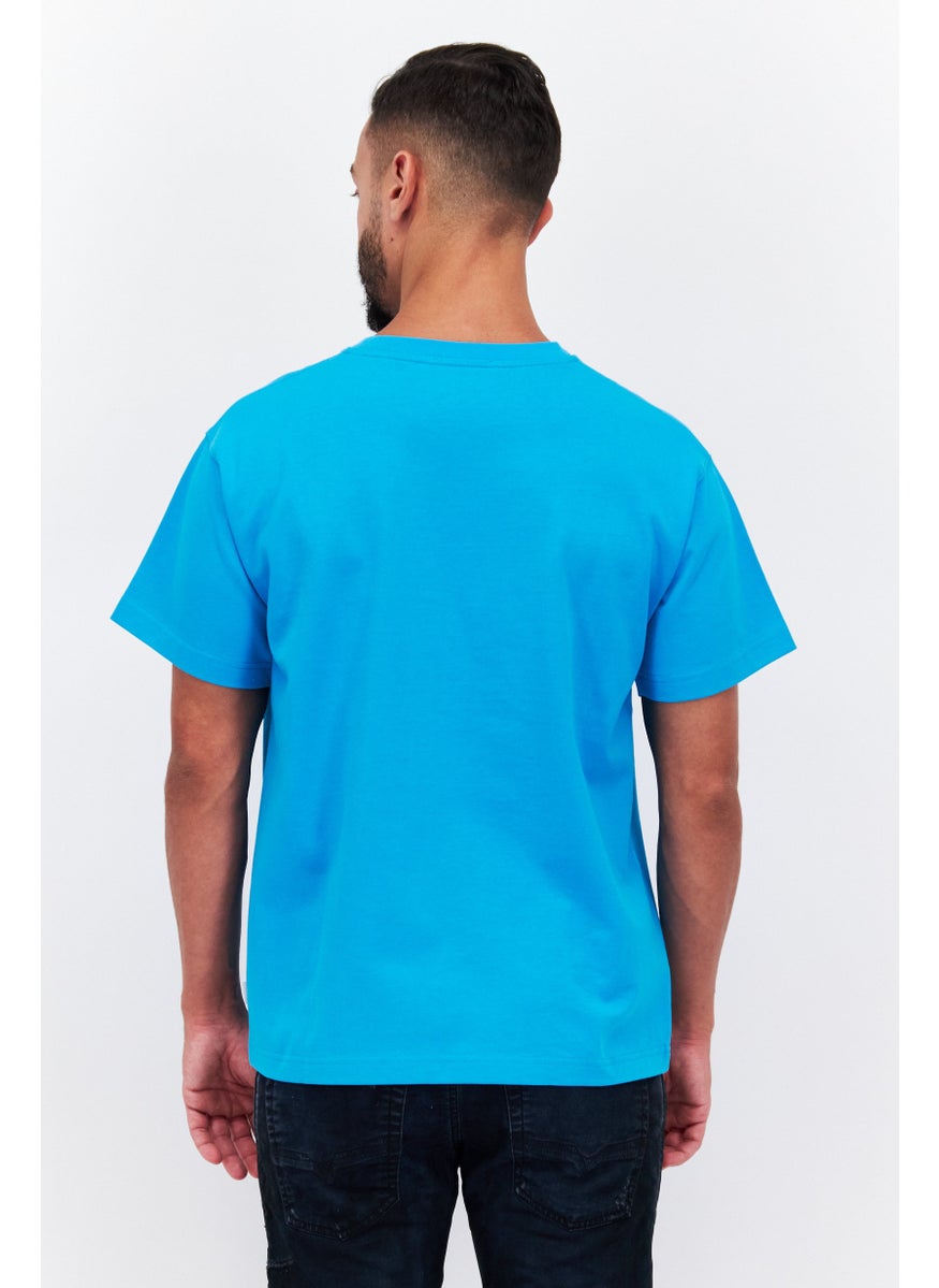 ESPRIT - Men Crew Neck Short Sleeve Brand Logo T-shirts, Cyan Blue - Image 1