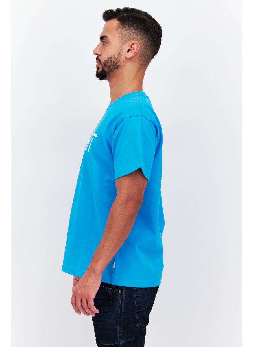 ESPRIT - Men Crew Neck Short Sleeve Brand Logo T-shirts, Cyan Blue - Image 1