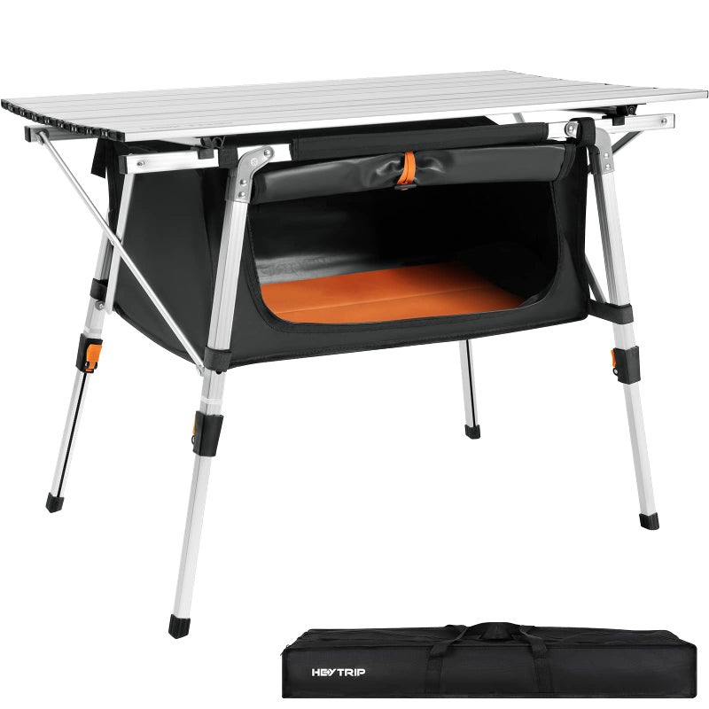 HEYTRIP Folding Camping Table with Storage Bag Roll-Up Aluminum Portable Beach Table Adjustable Height Picnic Table, Grey - Image 1