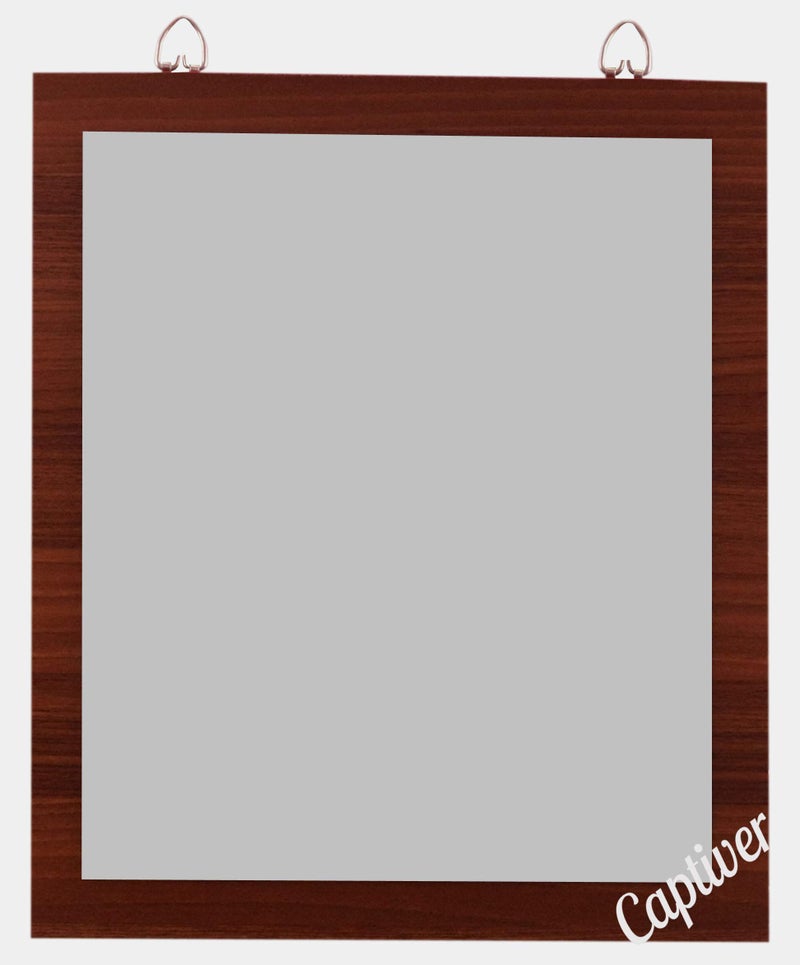 Captiver Unique Wooden Frameless Wall Hanging Decorative Mirror 28x33 CM (Teak) Women Girls Bathroom Bedroom Furniture Dressing Decorative Modern Large - Image 1