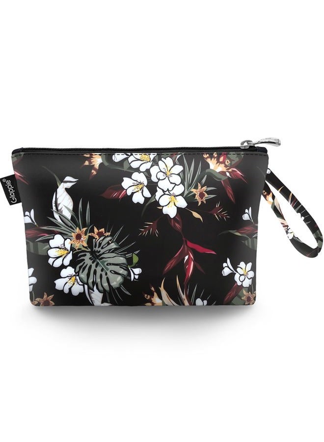 Gloppie Small Makeup Bag Summer Sunscreen Bag Cosmetic Bag for Purse Travel Make up Bags for Women Zipper Makeup Pouch White Flower - Image 1
