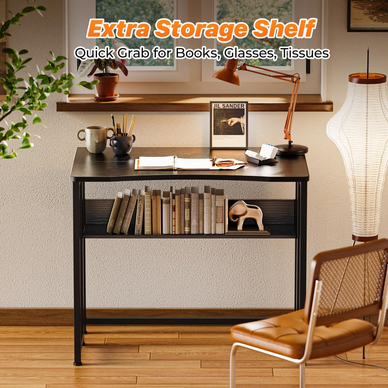 Huuger Folding Desk with Storage Shelf, 31.5 Inch Foldable Computer Table for Small Spaces, Space Saving Sofa Table for Couch, Writing Work Office Computer Desk, Easy to Fold, Black - Image 5