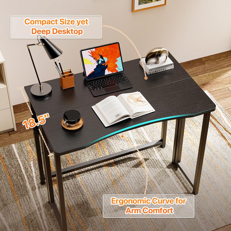 Huuger Folding Desk with Storage Shelf, 31.5 Inch Foldable Computer Table for Small Spaces, Space Saving Sofa Table for Couch, Writing Work Office Computer Desk, Easy to Fold, Black - Image 4