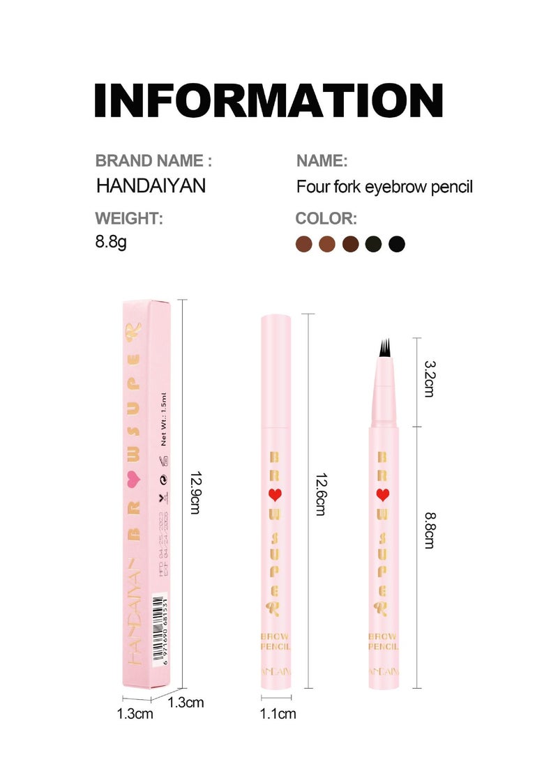 Handaiyan - Liquid Eyebrow Pencil Waterproof Long Lasting Four-Fork Natural Ultra Precise Sweat-Proof Non-Marking New Formula Longwear Brow Tint Brown - Image 1