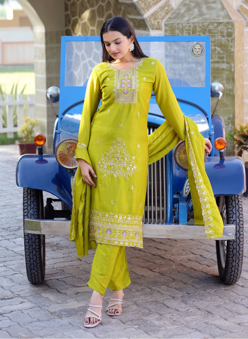 Presenting new designer embroidered fox georgette Mehndi suit with embroidered work - Image 2