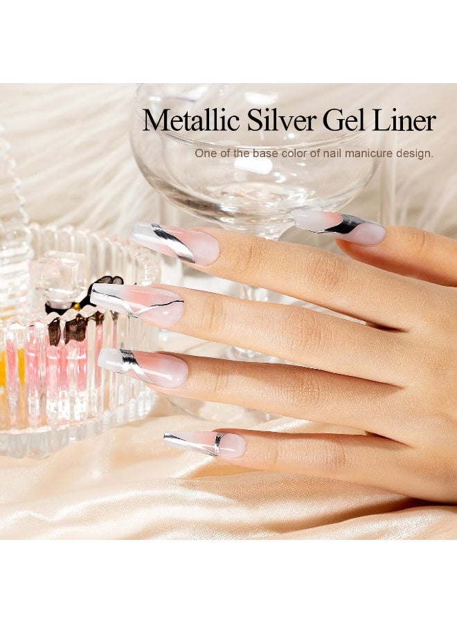 RARJSM Metallic Silver Nail Art Gel Liner Mirror Chrome 3D Effect 8ml Build in Thin Brush Metal Painting Drawing Striper Thin Brush Gel Polish Soak off UV LED Curing Requires for Home Salon Design - Image 5