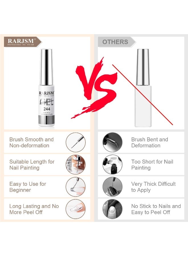 RARJSM Metallic Silver Nail Art Gel Liner Mirror Chrome 3D Effect 8ml Build in Thin Brush Metal Painting Drawing Striper Thin Brush Gel Polish Soak off UV LED Curing Requires for Home Salon Design - Image 2