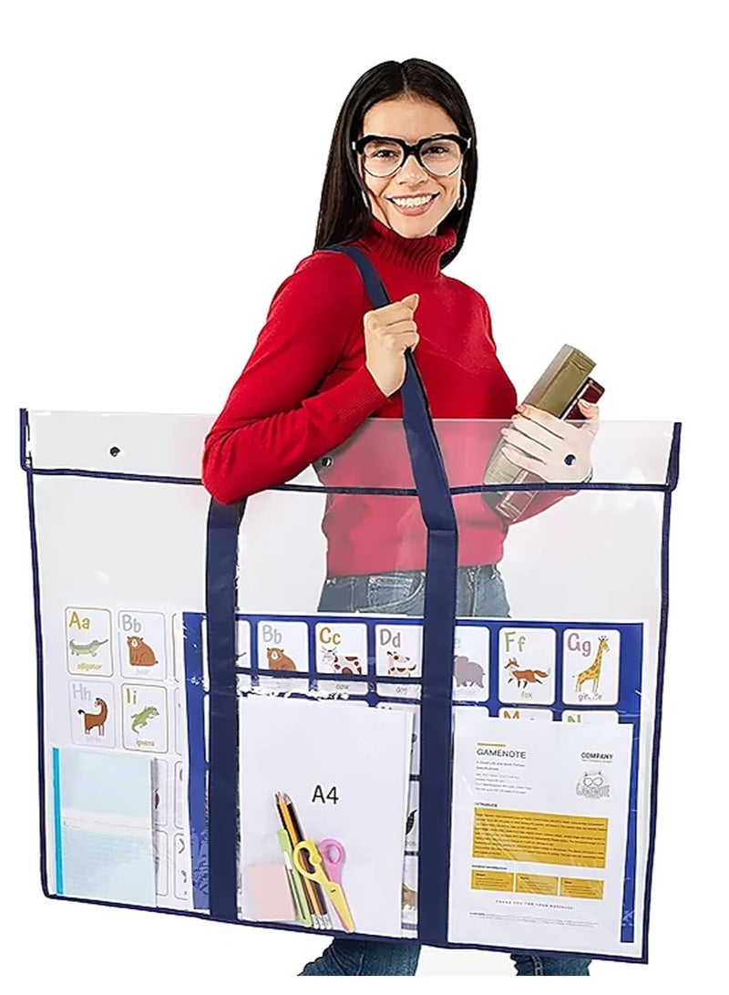 SOLARAE Artist Carry Bag, Large Waterproof Pvc A2 A3 A4 Paper Art Portfolio Clear Files Tote Bag With Handle Thick Hanging Pouch Teachers Art Students Storage Bag For Drawing Board Canvases Paints Pencils - Image 2