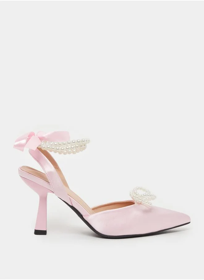 JOJO Ankle Strap Pearl Kitten Heel Sandals