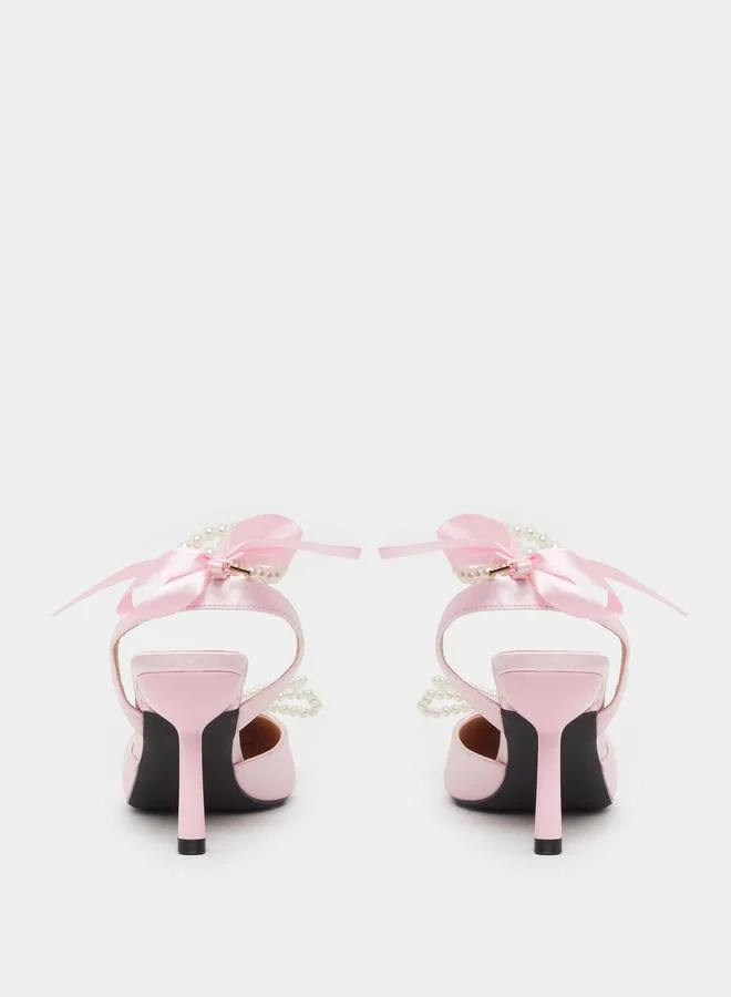Take Two Ankle Strap Pearl Kitten Heel Sandals by Styli
