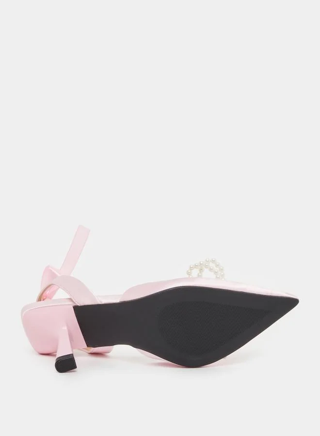 Take Two Ankle Strap Pearl Kitten Heel Sandals by Styli