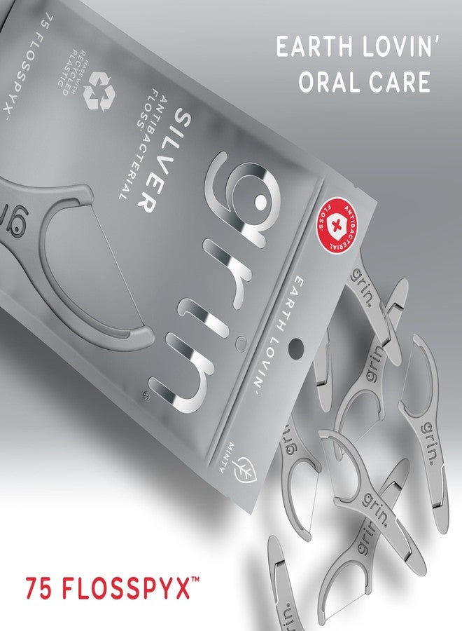 GRIN Silver Flosspyx 75 Count, Dental Flossers, Minty Flavor, Recycled Plastic, for Tight Teeth, Premium Longer Floss Head, Cleans Between Teeth, Includes Safe Soft Fold-Back Tooth Pick - Image 2