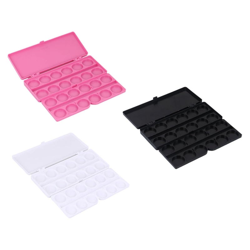 3 Grid Paint Mixing Plates Palette For Watercolor Gouache Nail Art White Black Pink - Image 2
