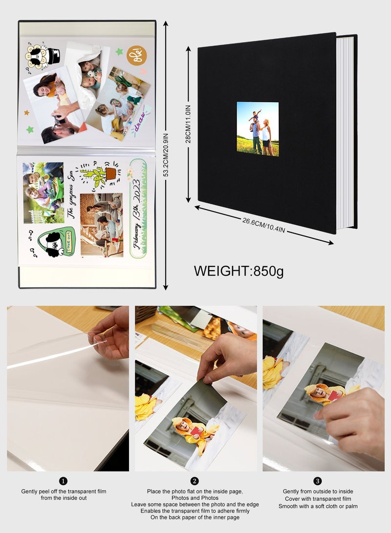 HomarKet Self-Adhesive Photo Album, 40 Pages Self-Stick Page DIY Anniversary Travel Memory Book, Blue Linen Magnetic Scrapbook Family Album for Birthday,Wedding and Graduation Vacation Gifts Black - Image 3