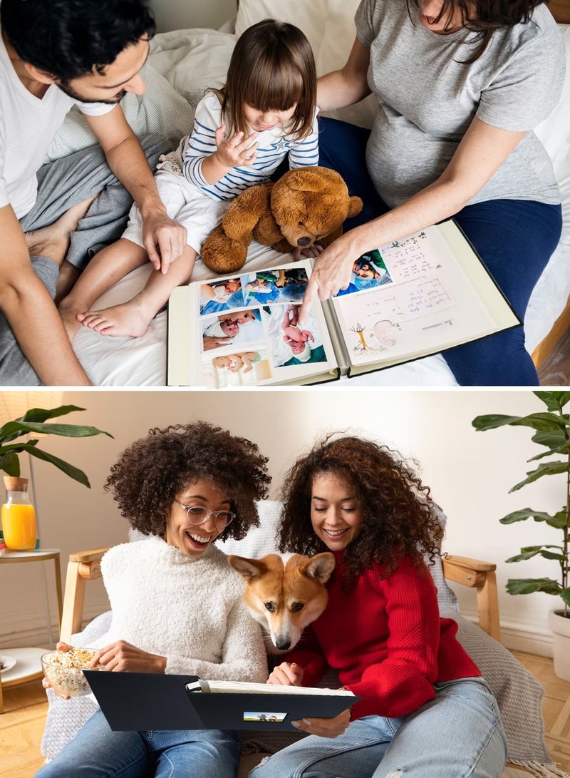 HomarKet Self-Adhesive Photo Album, 40 Pages Self-Stick Page DIY Anniversary Travel Memory Book, Blue Linen Magnetic Scrapbook Family Album for Birthday,Wedding and Graduation Vacation Gifts Black - Image 4