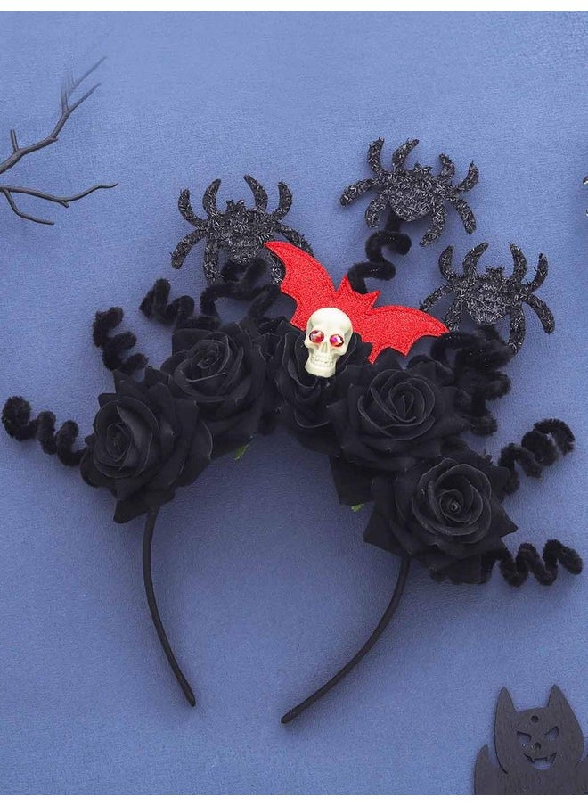 Woeoe - Halloween Spider Headband Black Day Of The Dead Floral Hairband Flower Skull Costume Party Headpiece For Women And Girls (Color-G) - Image 1