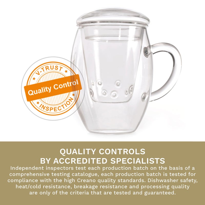 Creano Tea Glass With Infuser And Lid 400Ml - Large Tea Cup - Microwave & Dishwasher Safe - Loose Leaf Tea Maker Gift Set - Image 5