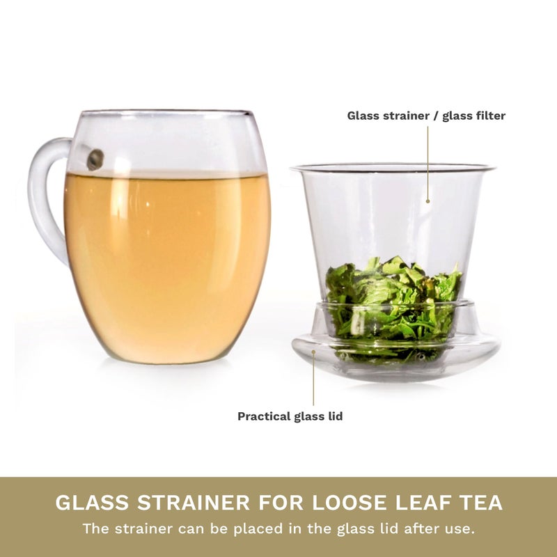 Creano Tea Glass With Infuser And Lid 400Ml - Large Tea Cup - Microwave & Dishwasher Safe - Loose Leaf Tea Maker Gift Set - Image 3