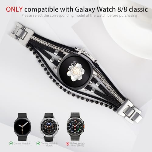 Fancywrist Boho Leather Bracelet for Samsung Galaxy Watch 8/7/6/5/4 Band 40 44mm Women, 20mm Cute Beaded Multilayer Strap for Galaxy Watch 8 Classic 6 4 Classic 43mm 47mm 42mm 46mm/Watch 5 Pro 45mm /Active2 - Image 4