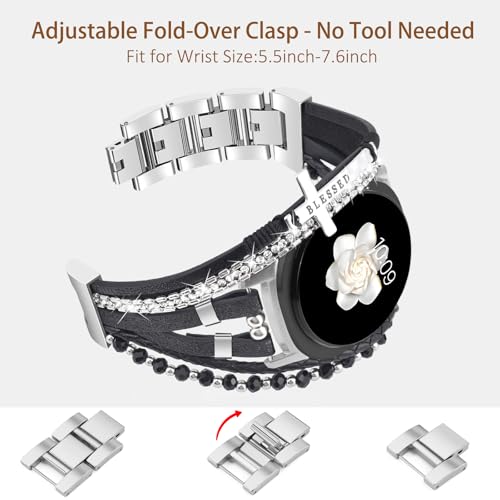 Fancywrist Boho Leather Bracelet for Samsung Galaxy Watch 8/7/6/5/4 Band 40 44mm Women, 20mm Cute Beaded Multilayer Strap for Galaxy Watch 8 Classic 6 4 Classic 43mm 47mm 42mm 46mm/Watch 5 Pro 45mm /Active2 - Image 3