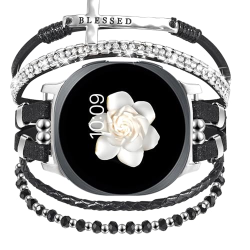 Fancywrist Boho Leather Bracelet for Samsung Galaxy Watch 8/7/6/5/4 Band 40 44mm Women, 20mm Cute Beaded Multilayer Strap for Galaxy Watch 8 Classic 6 4 Classic 43mm 47mm 42mm 46mm/Watch 5 Pro 45mm /Active2 - Image 1