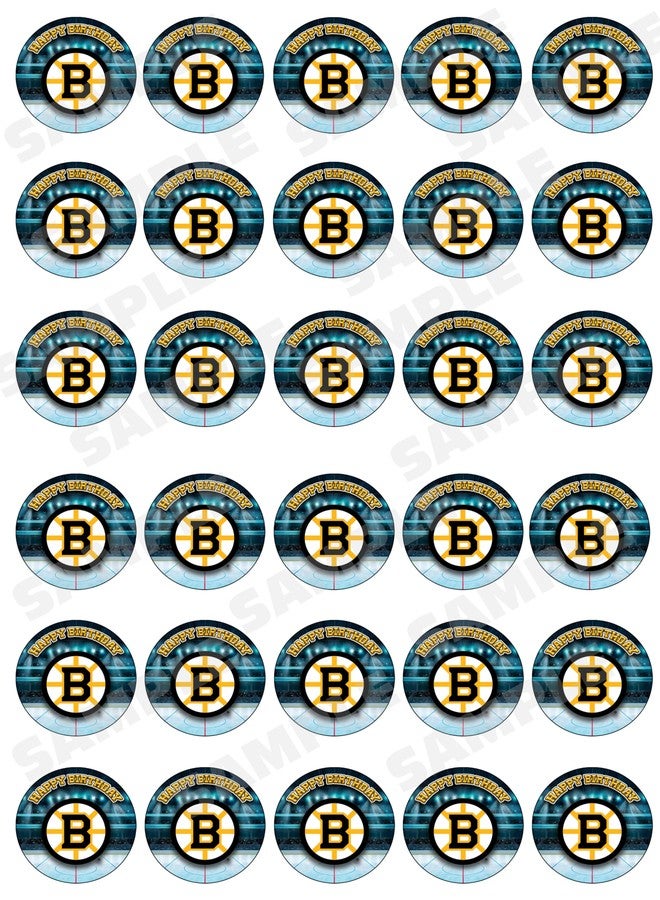 NATURAL BEHAVIOUR 30 x Edible Cupcake Toppers – Boston Hockey Team Themed Collection of Edible Cake Decorations | Uncut Edible on Wafer Sheet - Image 1