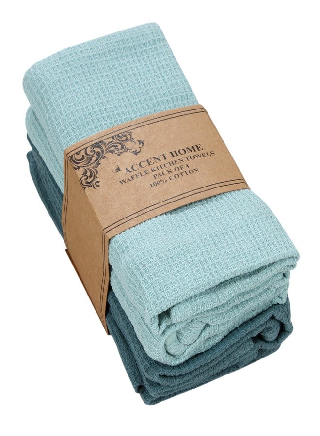 ACCENTHOME 100% Cotton Waffle Weave Kitchen Towel Set of 4 Super Soft Absorbent Tea Towels | Durable Cleaning Dish Cloths Perfect for Mess & Quick Drying Dishes Rags 18x26 inches in Teal Color - Image 1