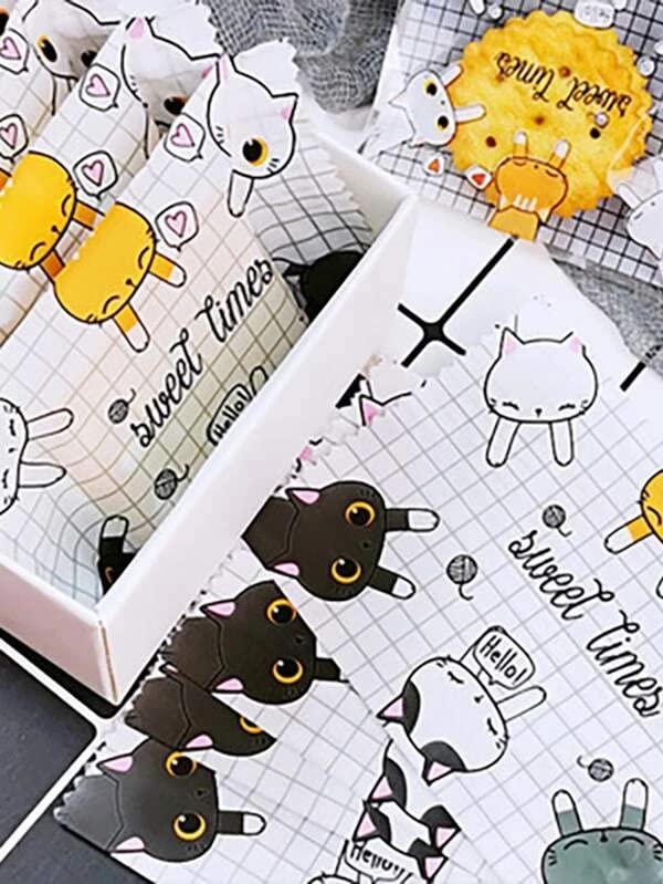 Kyrahh 4 x 4 Cat Grid Pattern Self Adhesive Cellophane Gift Bags for Sweets Dessert Biscuits Candy Cookie Bakery Candle Soap Jewelry Party Favors Chocolate Wrapping Packaging Poly Bags 50 - Image 3
